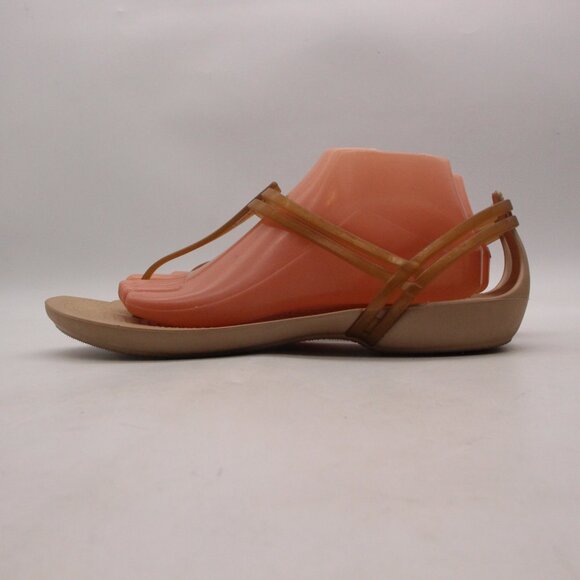 Crocs Isabella T-Strap Jelly Sandals Women's Size 11 Bronze Iconic Comfort Flat - Picture 4 of 9